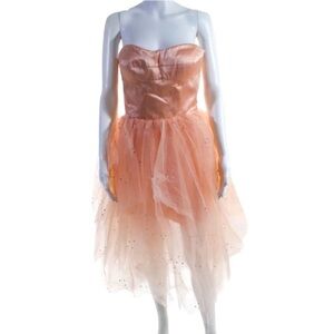 NWOT Sherri Hill Midi Dress Size 10 Pastel Peach Pink Rhinestone Tulle 21246